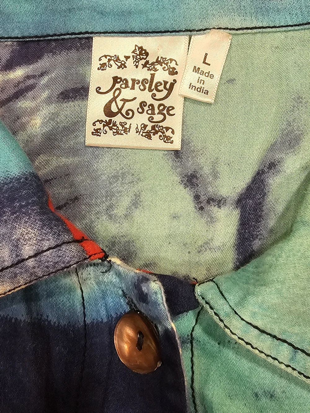 Parsley & Sage Turquoise Blue Multi-Color Abstract Button Jacket
